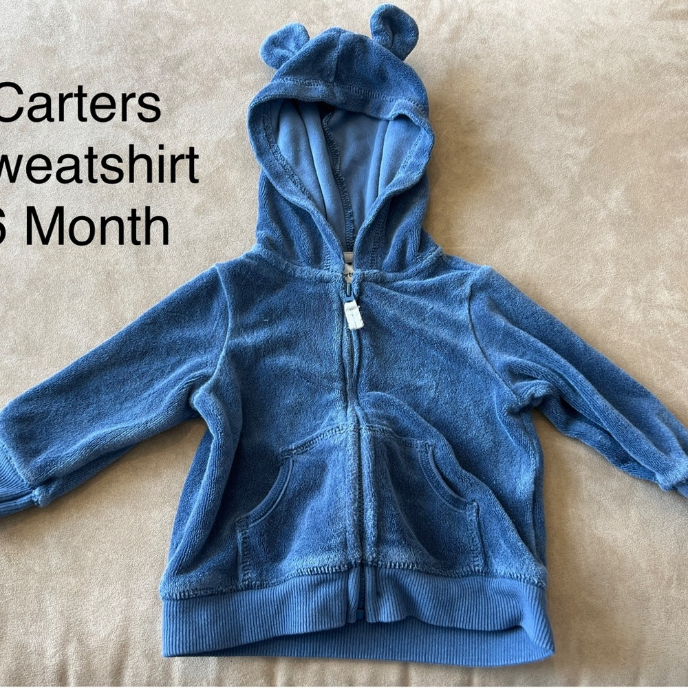 Carter's Plush Blue Hooded Zip Sweatshirt with Ear Detail
